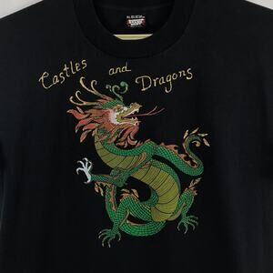 Screen Stars Vintage Castles & Dragons  Black Tee Graphic Glitter Top 90's